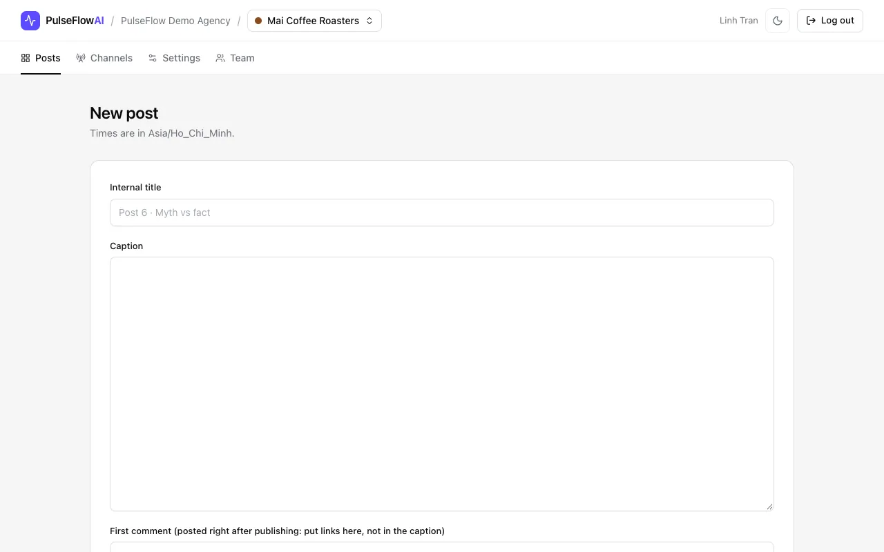 The empty New post form
