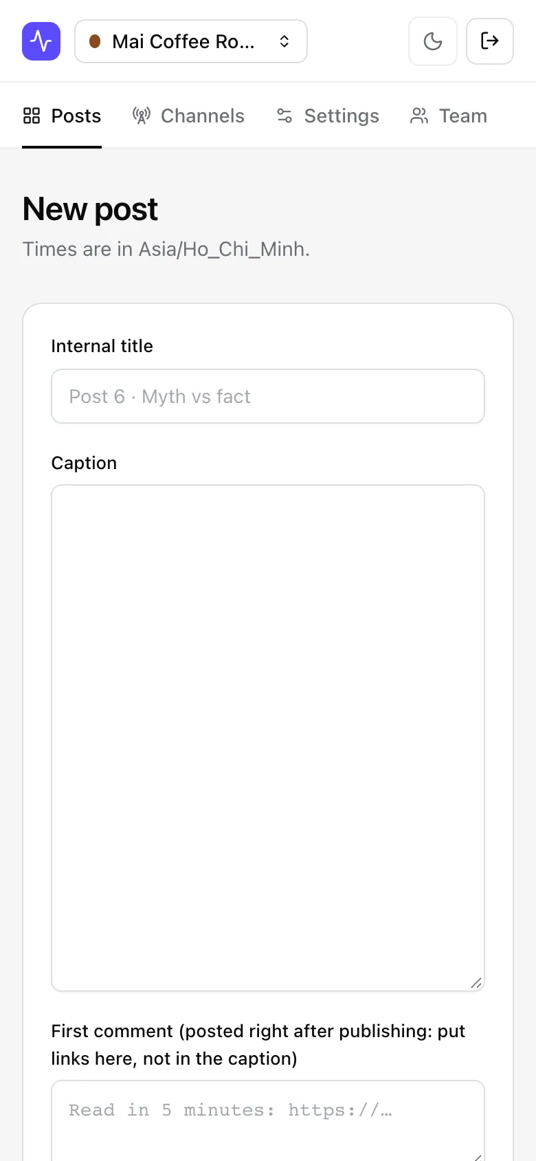 The New post form on a phone