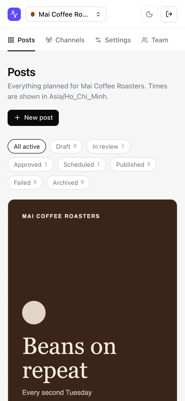 A posts feed on a phone