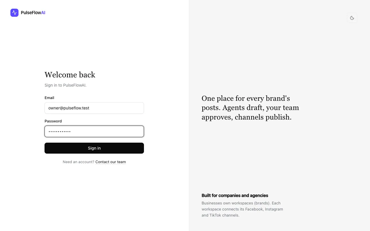 Sign-in form filled in with an email address and a hidden password